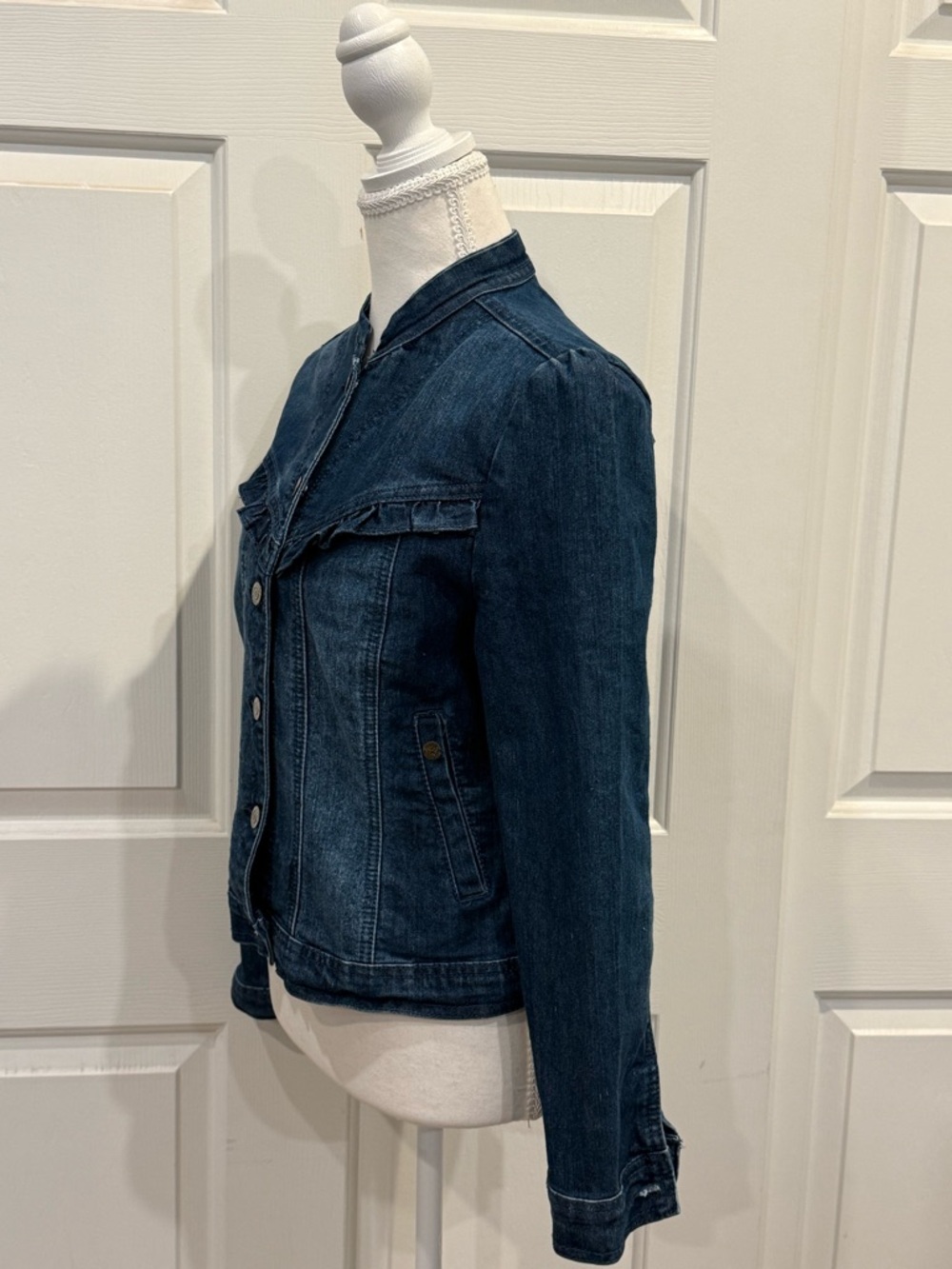 Tommy Girl Denim Jacket Ruffle Trim Fitted Blue Jean Jacket M - Picture 4 of 9